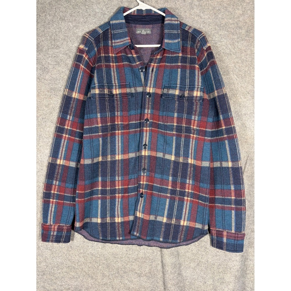 LL Bean Signature Mens Small 100% Merino Wool Plaid Flannel Shirt Blue 301714